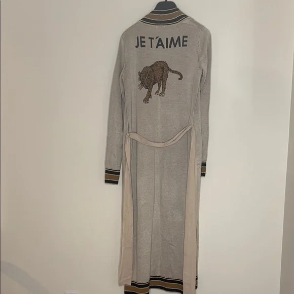 L’AGENCE Long Beige Cardigan with Striped Trim - Picture 4 of 6